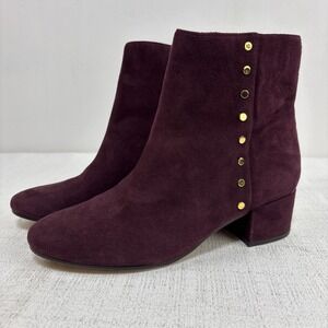 Lauren‎ Ralph Lauren Wharton Booties Burgundy Suede Ankle Boots Gold Studs Sz 7B